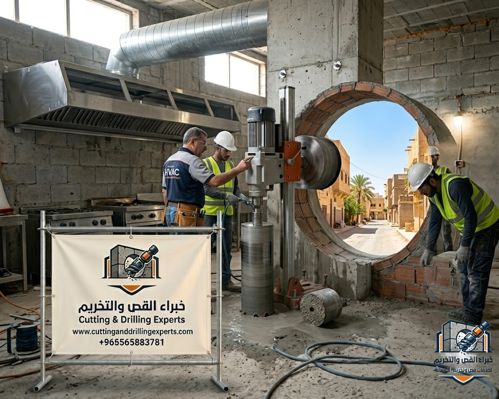 فتحات تهوية حي أم السلم جدة باستخدام أجهزة الكور الماسي لتنفيذ فتحات تهوية دقيقة للمباني والخزانات والمستودعات بدون تكسير عشوائي